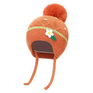 Girls' Thick Warm Winter Knit Beanie Hat with Flower & Heart Cutouts - Cozy Stretchable Pull-On Winter Cap with Pom-Pom Ears & Fleece Lining Everyday & New Year's Outfits (Hand Washable, Ideal Christmas & Birthdays) - Soft Knitted Beanie Girls