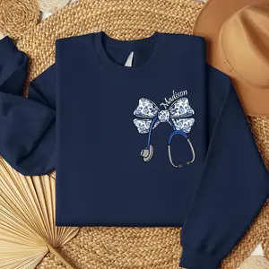 [Custom Name] Nurse Stethoscope Bow Sweatshirt or Shirt – Personalized Healthcare Gift