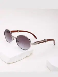 New Vintage Wood Grain Oval Fashion Glasses, Unisex Gradient Color High-End Outdoor Trendy Casual Eyewear, Suitable for Daily Wear
