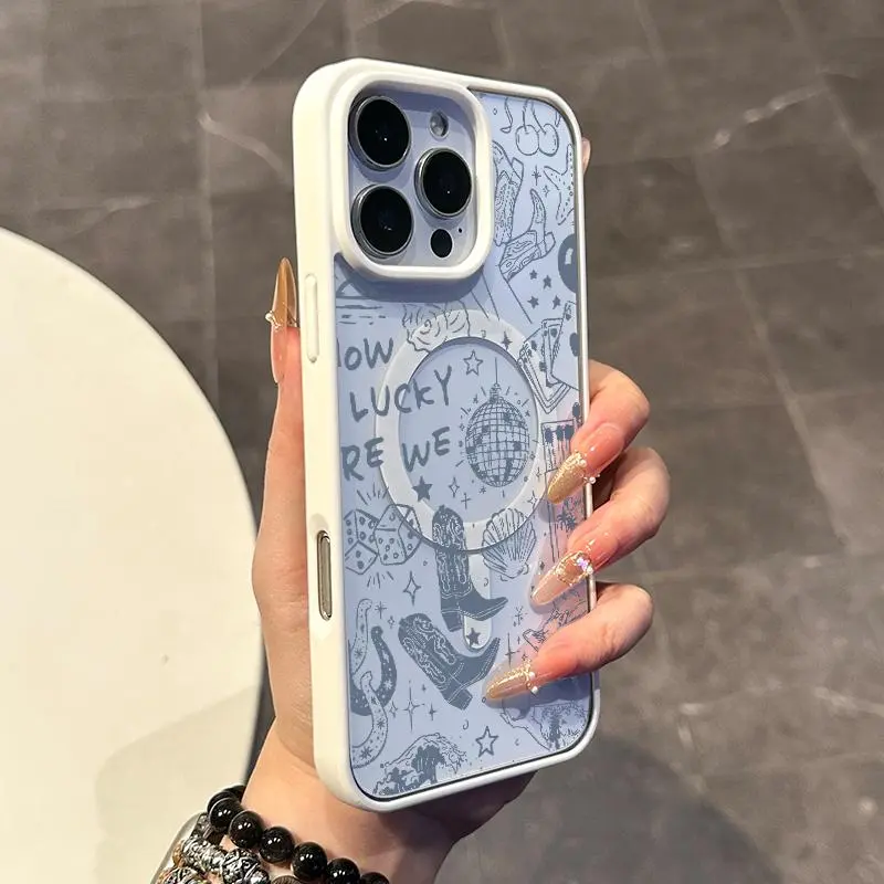 Magnetic Western Element Collage TPU Protective Case for iPhone 11/12/13/14/15/16/17 Pro, Pro Max, Plus - Chic, Anti-Slip, Ultra-Thin, Shock-Resistant Smartphone Cover Accessory with Resistance & Cellphone Protection