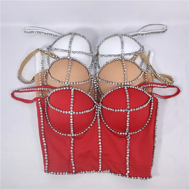 Women's Crystal Rhinestone Corset Tank Top - Sleeveless Fishbone Bustier with Hook-and-Eye Closure, Going Out Rave Party Crop Top for Women's Clothes