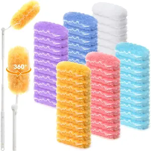 60 count Heavy Duty Duster Refills with  3 ft Retractable Handle 360? Heavy Duty Dusting Kit Multi-Surface Duster Refills Disposable Microfiber Dusters  Kit