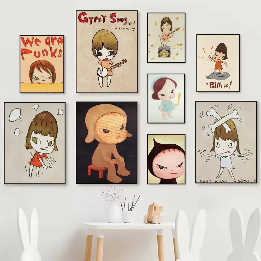 [Sale off up to 55%][Free Ship] Yoshitomo Nara Art Poster, HD Art, Sticky Wall, Waterproof, Home Living Room, Bedroom, Bar, Aesthetic Decoration