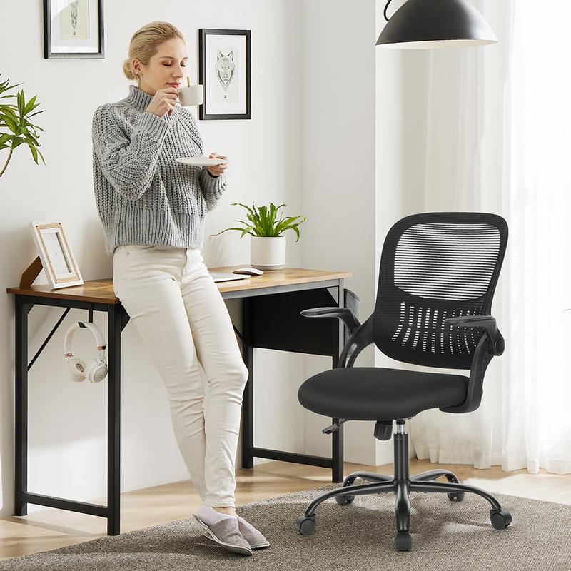 Home Office Chair, Mid Back Computer Ergonomic Mesh Desk with Larger Seat, Executive Height Adjustable Swivel Task with Lumbar Support and Armrests