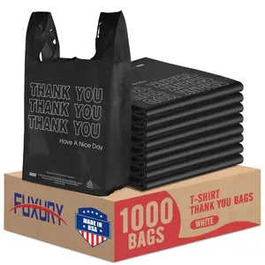 1000 Count Thank You Plastic Bags Black (12" x 6.5" x 21"), T-shirt, Grocery, Take Out, To Go,Restaurants, Retail Shopping Bags in Bulk for Small Business ()