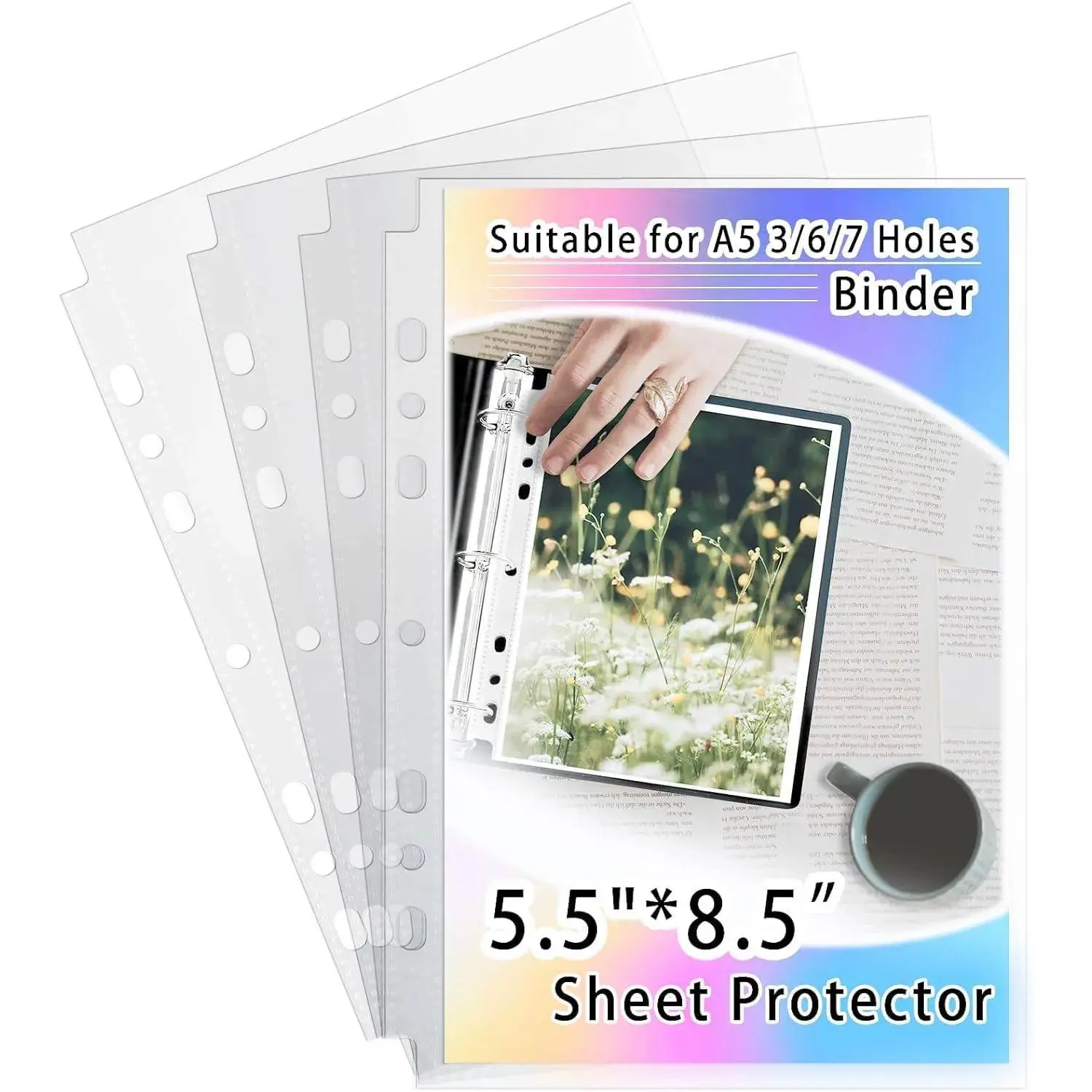 20 Pack-A5 Binder Sheet Protectors, 5.5x8.5 Inches Double-Sided Trading Card Sleeves with 40 Pockets for 6-Ring A5 Binders, Office Desk Organizer Supplies