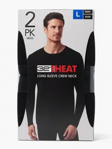 32° Heat Men’s Long Sleeve Crew Neck Thermal Baselayer, 2-Pack Large
