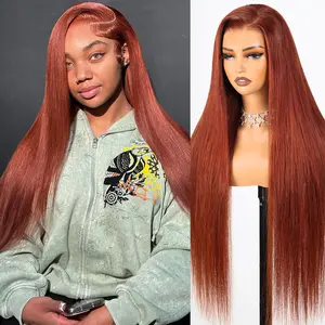 Bling Hair Reddish Brown Straight 13x4 13x6 Human Hair Lace Front Wig Colored Brazilian Remy Hair Transparent Lace Frontal Wig For Women PrePlucked Hairline
