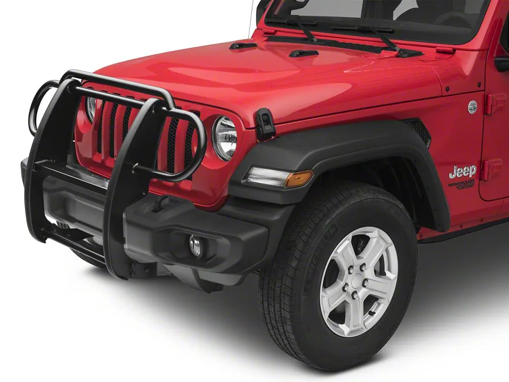 RedRock Tubular Steel Grille Guard - Gloss Black, Heavy Duty, Off-Road Appearance, Easy Bolt-On Direct Fit (Fits 18-25 Jeep Wrangler JL, Assembly Required with Installation Hardware)