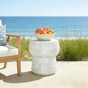 [Fahuac] Cement Side Table with Crack Texture - Double Barrel Shape, Weather Resistant MGO, for Patio Garden Living Room. outdoorfun