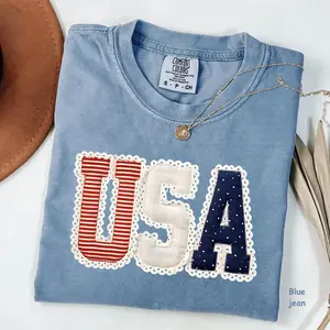 Comfort Colors USA Preppy Coquette Patchwork T-Shirt, 4th of July Tee, America Patchwork Tee, Independence Day Gift, Gift For Her, For Woman