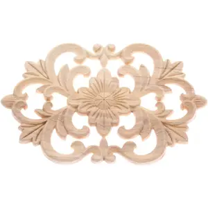 Carved Applique Onlay Furniture Corner Frame Decal Unpainted Furniture DIY Decoration for Furniture  Door Cabinet (22 x 14cm / 8.7 x 5.5inch), Pack of 1