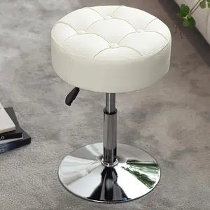 (R) Fire-Resistant Adjustable White Vanity Stool, Swivel Vanity Chair for Makeup Room, Small Stool Chair for Vanity Bathroom Living Room, Round Ottoman Makeup Chair, PU Leather