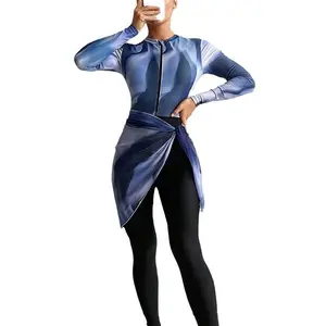 2025 New Printed Zipper Long Sleeve Surfing Suit Swimsuit for Women Fashion Conservative Bikini Beach Swimwear Swimming Activewear