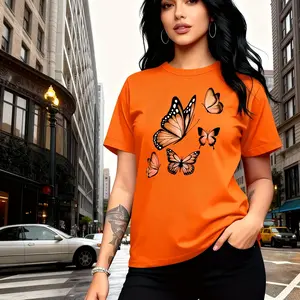 [Round Neck] Fashion Butterfly Print T-Shirt - Short Sleeve, Round Neck Design, Comfortable and Breathable, Soft and Skin-Friendly, Ideal for Spring and Summer Seasons