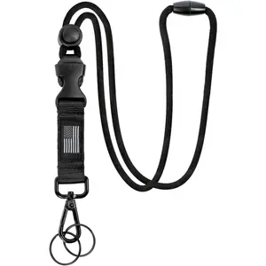 Breakaway Lanyards for ID Badges - Safety Detachable Key Lanyard with  Flag, Adjustable  Strap Lanyard for Card Holder and , Black, 1 count