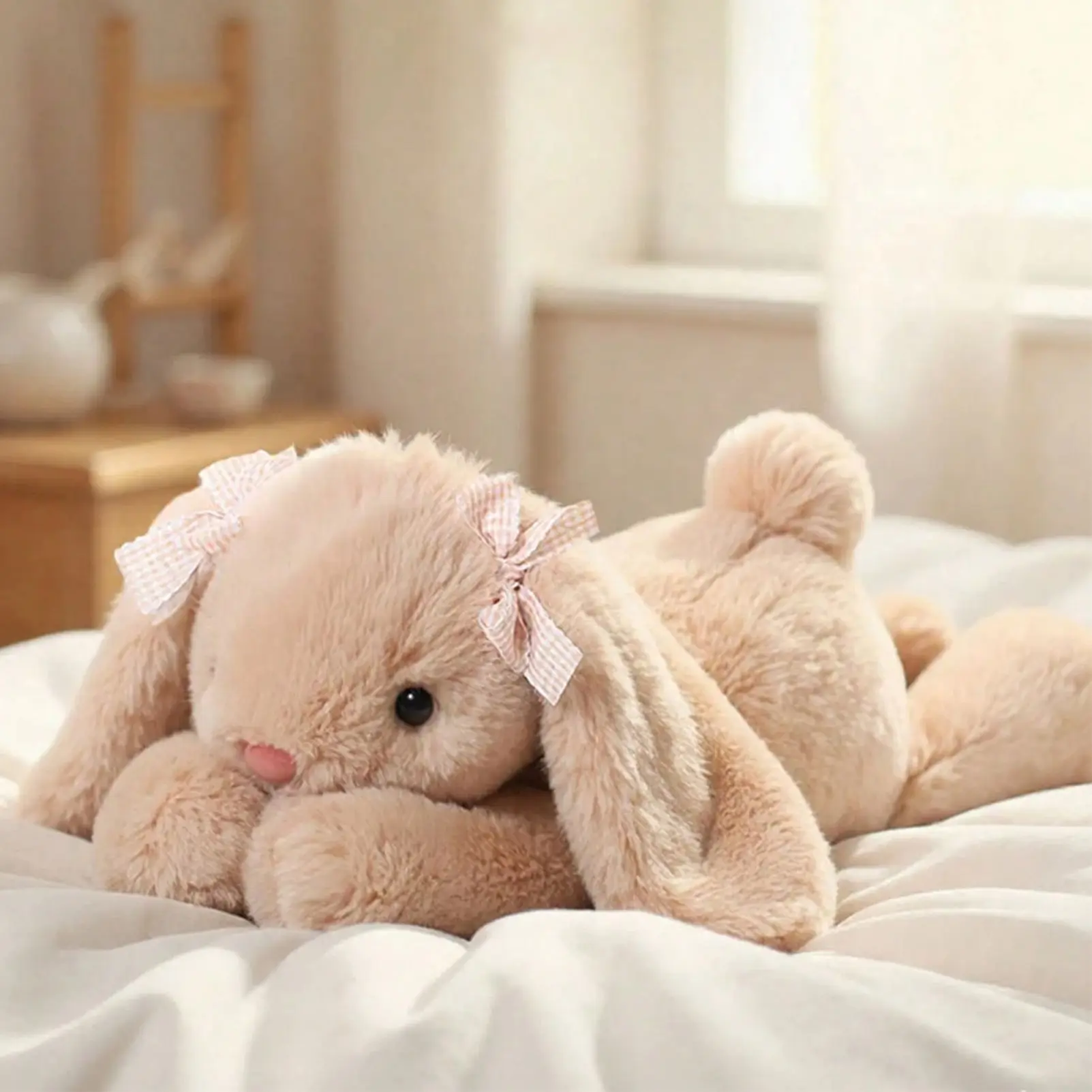 35cm/13.77in Cute Lop Jimny Rabbit Plush Toy Cuddly Stuffed Animal Long Ears Bunny Doll Funny Baby Companion Room Decorate Creative Gifts For Kids Birthday Party Home Girls Room Decor Soft Cuddly Gift