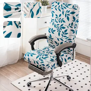 Stretchable Dustproof Office Chair Cover, Large Floral Print Removable Washable Spandex Slipcover with Zipper