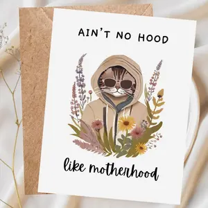 Funny Mother's Day Card, Motherhood Card, New Mom Card, Funny Mama Cat Mother's Day Card, Ain't no Better Hood Than Motherhood, Greeting Card with Envelope