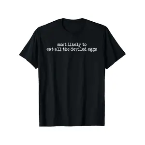 Most Likely To Eat All The Deviled Eggs Retro Thanksgiving T-Shirt, Suitable for Mens & Womens Outdoor T-Shirt, 100%cotton, S-XXXL