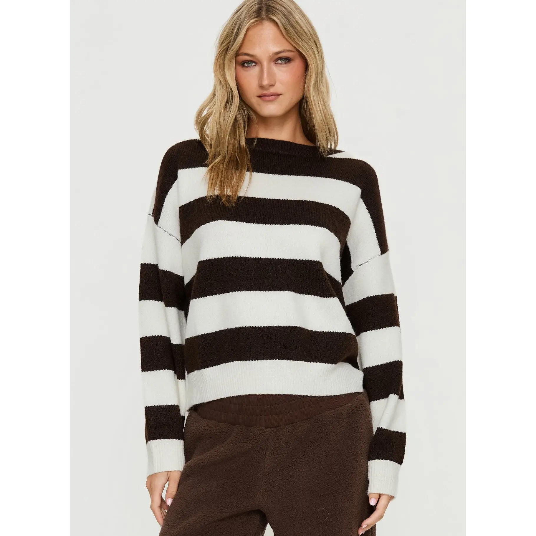 Corlie Crew Neck Knit Sweater Brown Stripe