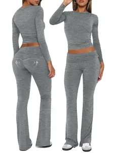 JOKELAMB Womens Flare Fold Over Leggings Lounge Set Short Sleeve Top and Long Pants Pajama Set Two Piece Matching Outfits Set