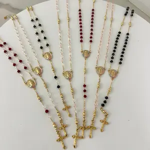 14K Gold Plated Rosary for Women - Religious Prayer Beads Simple Crown