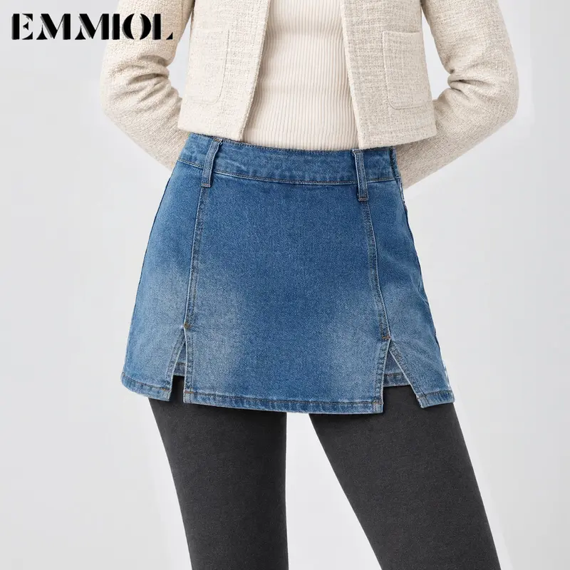 EMMIOL Denim Mini Skirt for Women - Mid-Low Waisted Stretch Side Zipper Skort Y2k Casual Jean Skirts with Shorts Underneath Summer vibes SohoChic