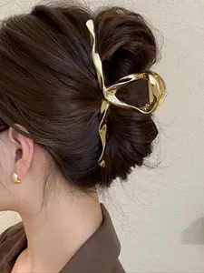 Women's Elegant Texture Metal Design Hair Claw, Minimalist Trendy Hair Claw Clip, Fashionable Vintage Hair Accessories, hair clips for Daily & Party Hairstyle Ideas, Wavy Claw