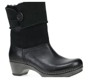 Dansko Lillith Black Waxy Milled Leather and Shearling Boot