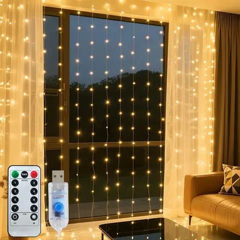 USB-Powered LED Curtain Lights, Adjustable Leds Decorative String Lights for Bedroom, Living Room & Wedding, LED Ambient Lighting