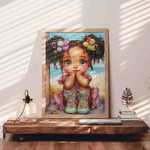 Candy Curls Girl 1000 Pieces Jigsaw Puzzle Adorable African American Child Illustration Bright and Playful Puzzle for Adults Fun Gift and Home Art Decor Size 27.5x20inch (70x50cm)