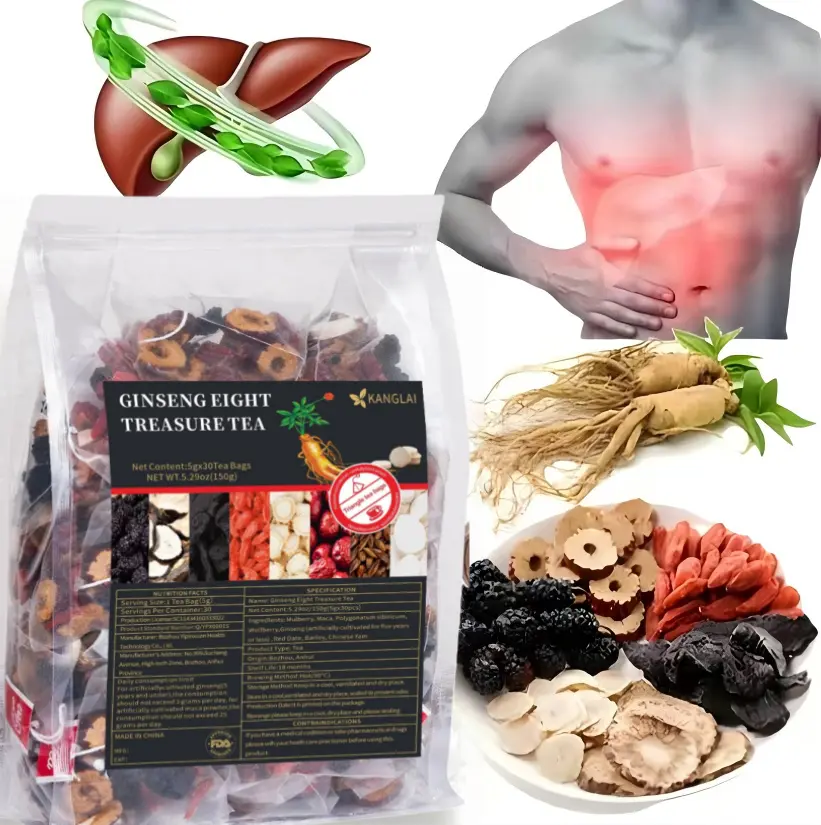 Ginseng Five Treasures Tea Kidney Tea, 3o Bags Traditional ChineseHerbal Kidney CleansingTea forWomen&Men,PlantHerbalFormula- Beverage