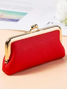 Vintage Mini Lock Buckle Coin Purse, Solid Color Design, Genuine Leather Handheld Key Organizer, Cute Minimalist Wallet for Girls, Ideal Holiday Gift