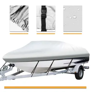 Waterproof Heavy Duty Boat Cover Trailerable Fishing Ski Bass V-Hull Runabouts