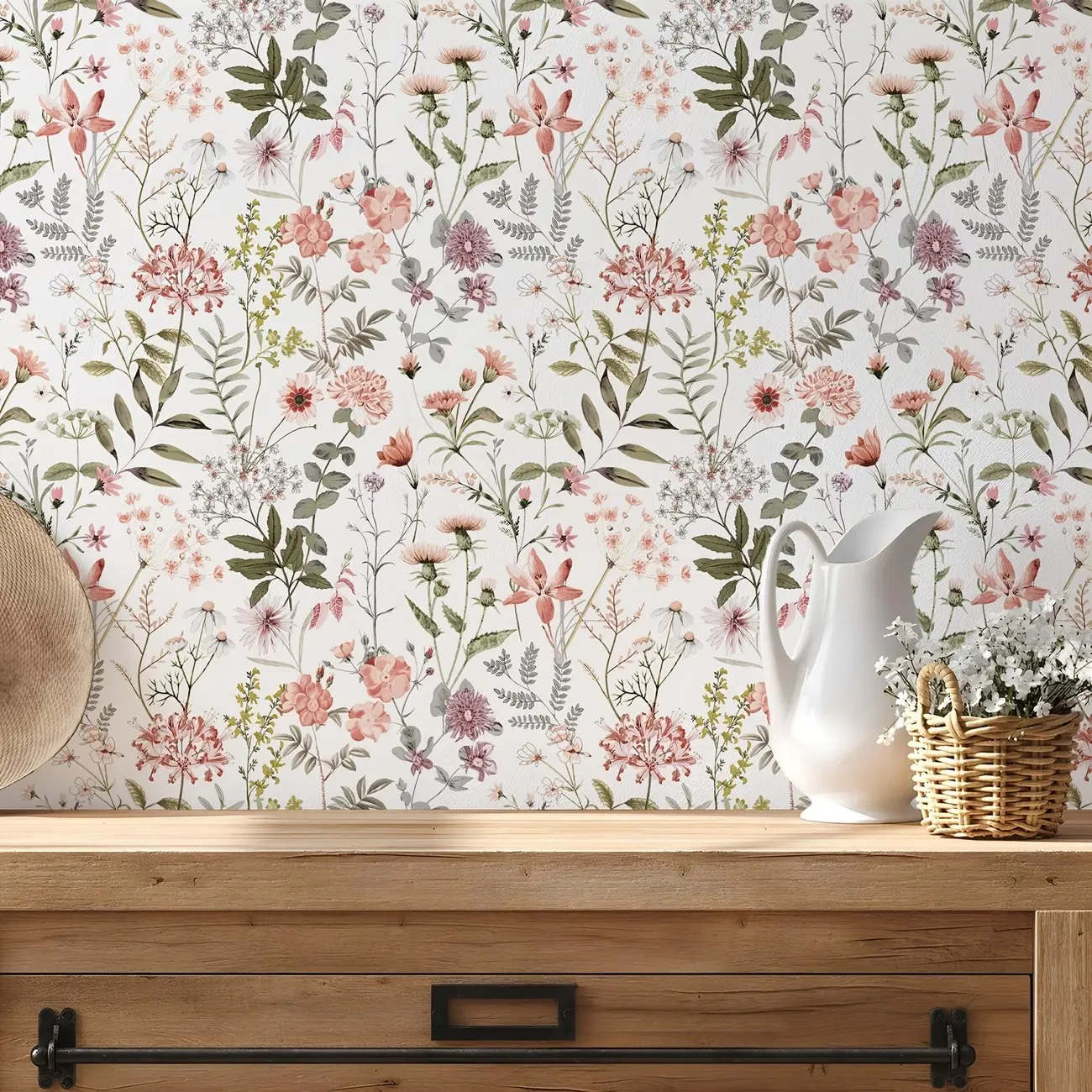 Vintage Watercolor Wildflower Wallpaper, Self-Adhesive Mould-Proof Decor, Boho Botanical Design for Bedroom & Living Room, Dorm Essential, Peel and Stick Wallpaper Boho