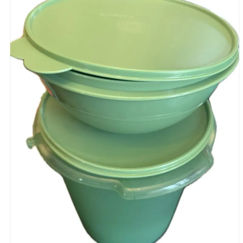 Tupperware Green Bowl & Bucket Set Very Durable with Lids and Handles for Everyday Use