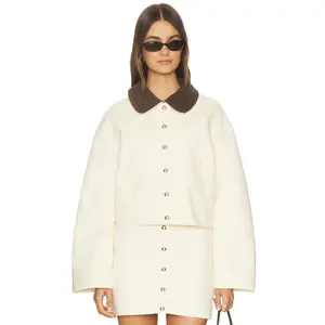 Apparis Ella Canvas Cropped Jacket in Off White & Dark Brown