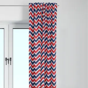 Bacati - Single Light Filtering Curtain Panel Mix N Match Chevron Red/Navy