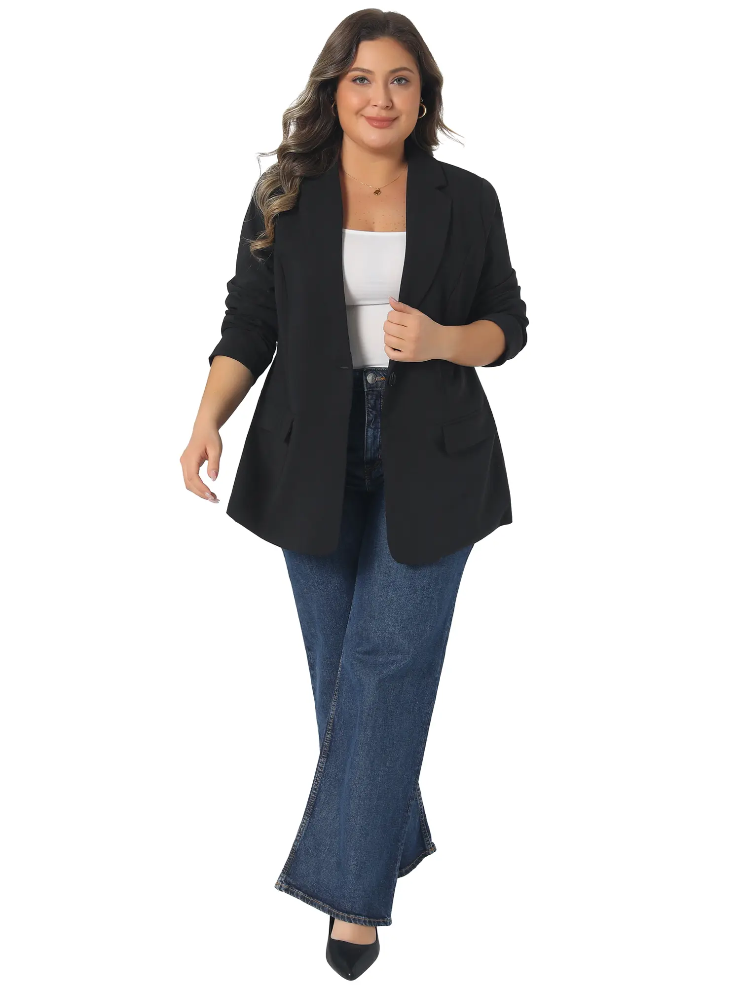 Agnes Orinda Plus Size Blazer for Women Lapel Button Work Office Business Suit Jacket Cardigan Blazer Professional