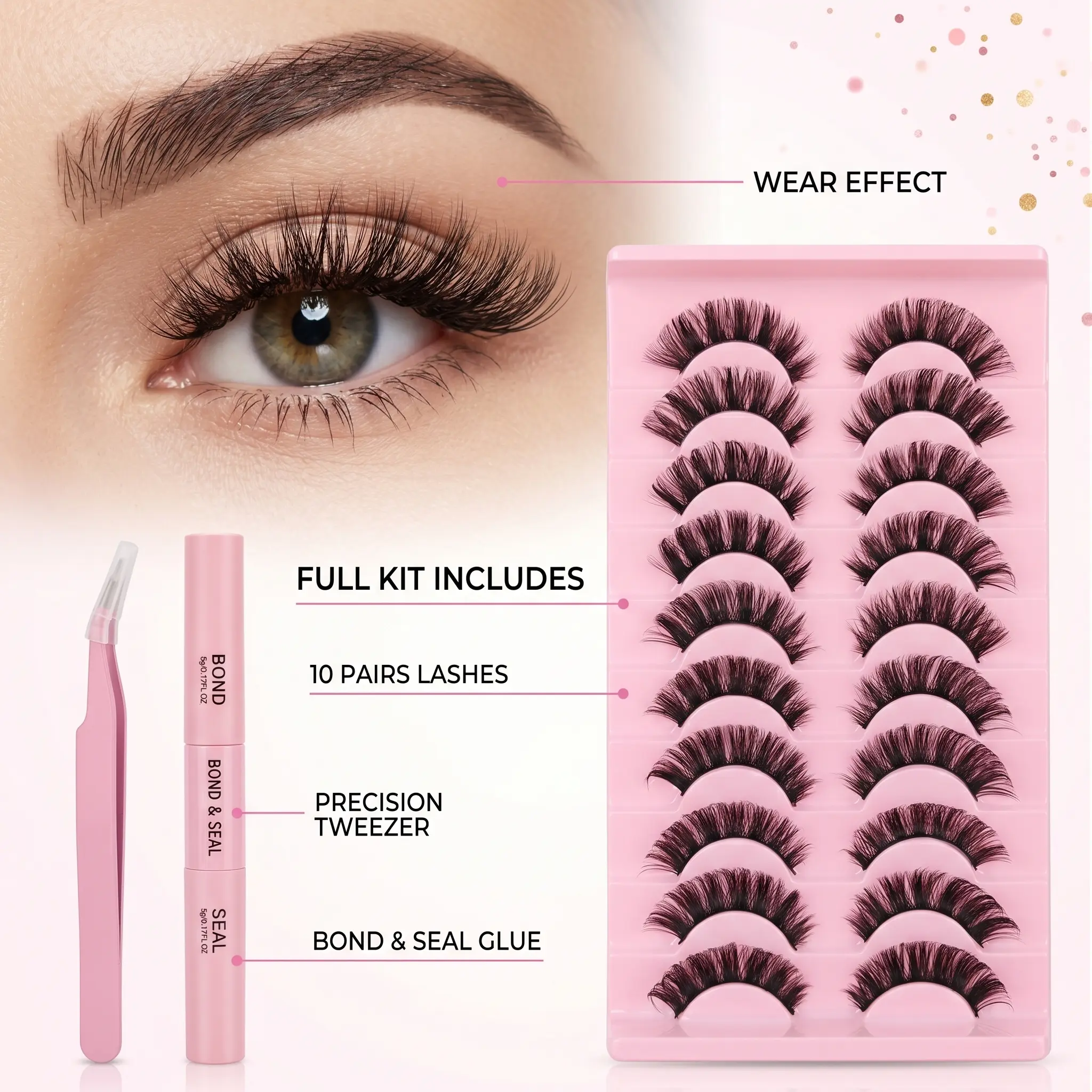 3 in 1 set  10 Pairs Fluffy  7-13mm Lash Extension Kit with Bond & Seal Glue + Tweezers All-in-One DIY Lash Clusters Set Reusable Long-Lasting Easy to Apply Perfect for Beginner Daily Wear Eyelashes Salon Makeup
