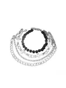 Stylish Dark Series Cross Charm Bead Bracelets 4 Packs Minimalist Layering Bracelet Set Premium Stainless Steel Unisex Holiday Gift Idea