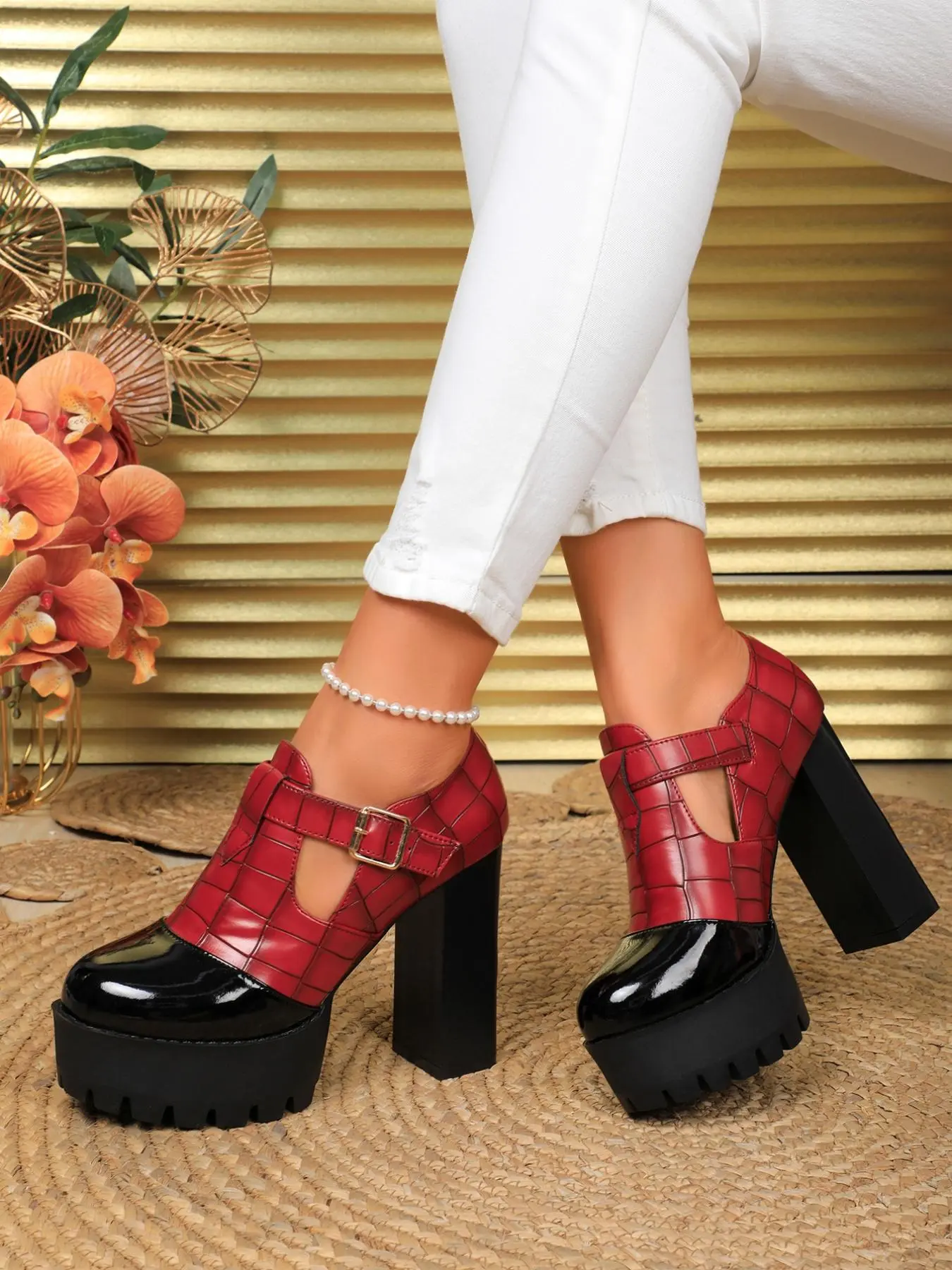 Fashionable Colorblock Platform Heels, Casual Comfortable Platform Chunky Heeled Shoes for Daily Wear, Female All-match Trend Shoes for Daily Wear, Platform Heel Pumps