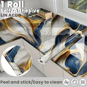 Glossy Marble Effect Self-Adhesive Wallpaper Roll, Thick Waterproof High-Temperature Resistant, Full Coverage Decorative Wall Sticker