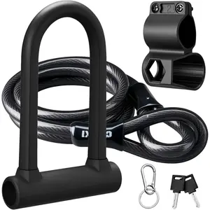 Bike Lock Heavy Duty Anti Theft U Lock with 5ft Security Cable and Keys 17mm Schackle Electric Scooter Lock, Bicycle Lock with Mounting Bracket for Ebike Motorcycle -Black