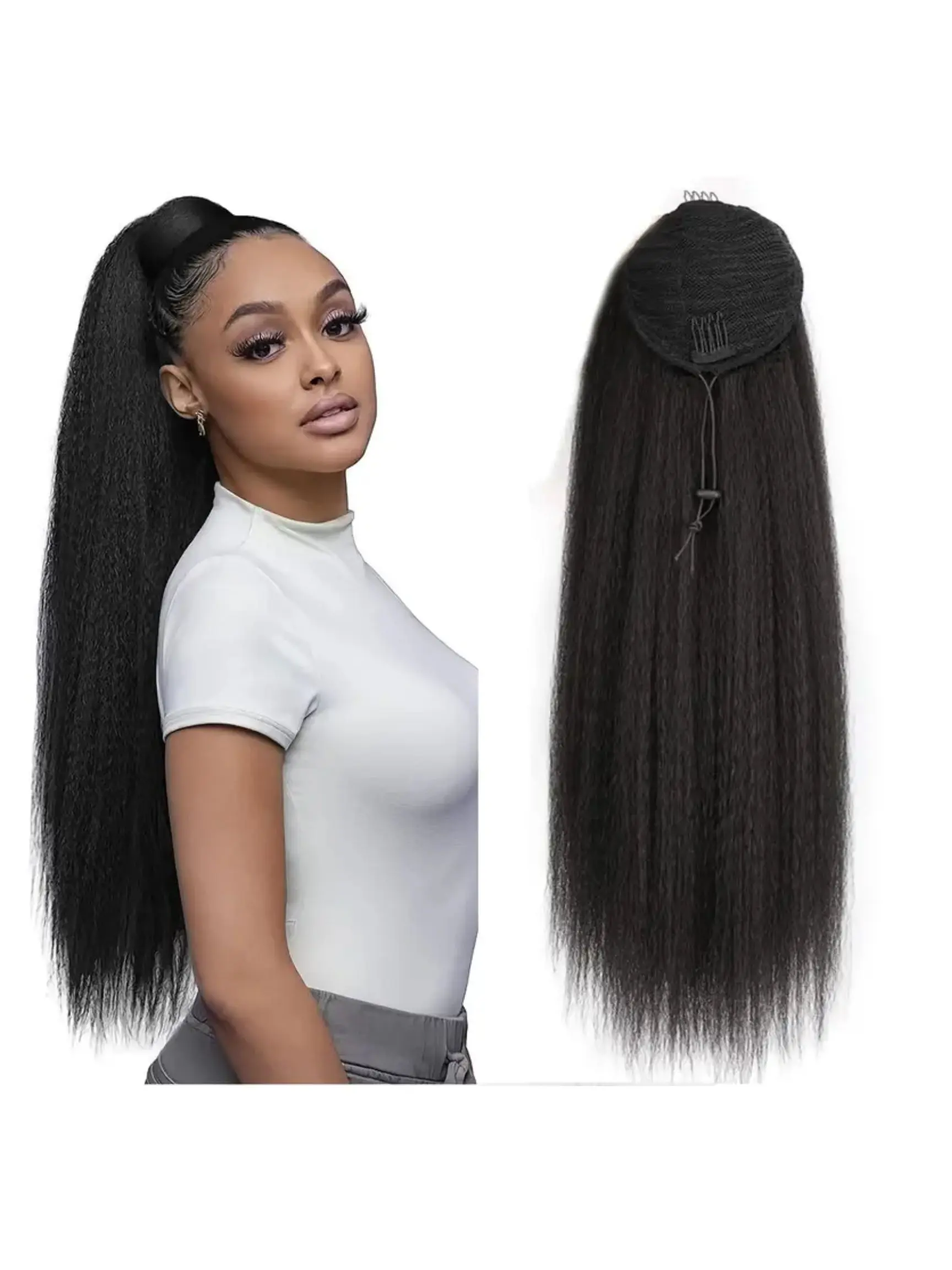 16-22inch Women's Long Straight Ponytail Wig, Natural Synthetic Hair, Drawstring Closure, No-Maintenance Design for Daily Use