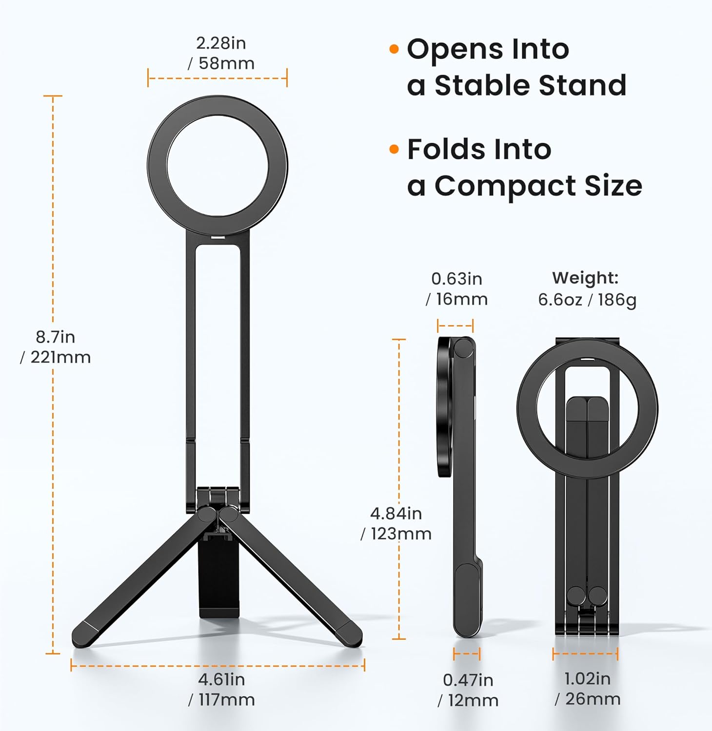 Magnetic Foldable Phone Tripod, Portable Adjustable Stand for iPhone MagSafe, Desk Travel Selfie Live Stream Holder