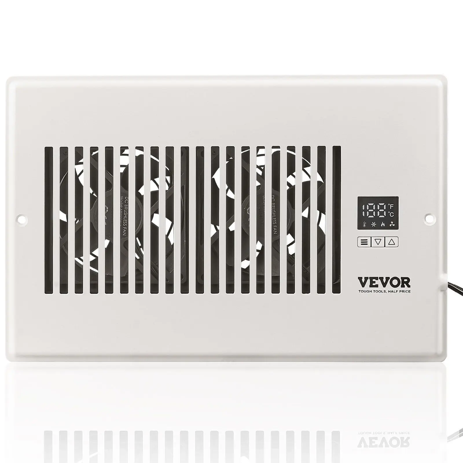 VEVOR Aluminum Body Register Booster Blower Fan with PWM Motor, Quiet Smart Vent Fan for 6x10 in/6''x10'' Register Holes, Remote Control, Thermostat Control, Adjustable Speed, Display, Airflow Boost for HVAC Users, Energy-Saving White Tool