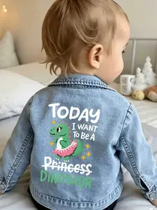 Boys' Fashion Casual Denim Jacket, Dinosaur Print, Comfortable Fabric, Spring & Fall Daily Wear, Outdoor Friendly, Fitted Style