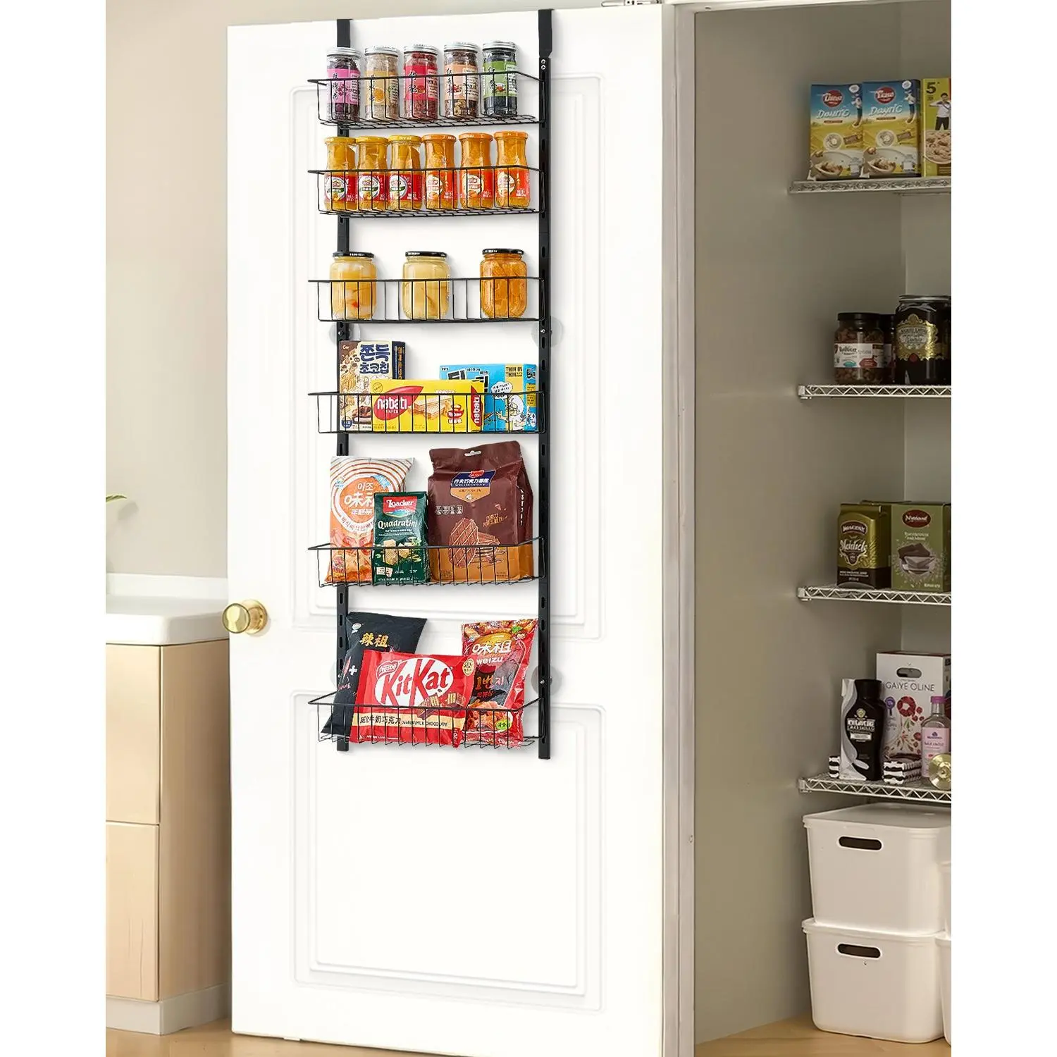 【Summerfinds】VEVOR 6-Tier Heavy-Duty Steel Over-the-Door Pantry Organizer, Adjustable Hanging Spice Rack with Wall Shelves, for Home Kitchen, Laundry Room
